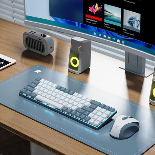 Alt view image 6 of 7 - BS8773 Wireless Keyboard and Mouse Combo, 78 Keys 2.4Ghz Wireless Low-Profile Mechanical Red Switch Keyboard w/Slim Compact Design & Single Blue Backlit, Comfort Grip 2400 DPI Max Mouse