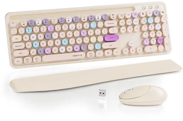 Main image of Ergonomic Wireless Keyboard and Mouse Combo with Phone Holder Wrist Rest, Round Colorful Keys, Power Switches, 2.4GHz USB Receiver, Full