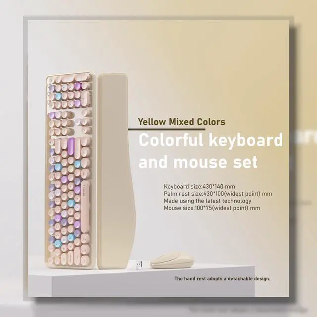 Alt view image 4 of 6 - Ergonomic Wireless Keyboard and Mouse Combo with Phone Holder Wrist Rest, Round Colorful Keys, Power Switches, 2.4GHz USB Receiver, Full