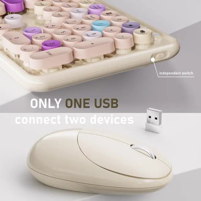 Alt view image 5 of 6 - Ergonomic Wireless Keyboard and Mouse Combo with Phone Holder Wrist Rest, Round Colorful Keys, Power Switches, 2.4GHz USB Receiver, Full