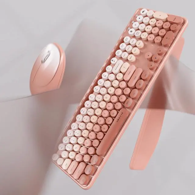 Alt view image 6 of 6 - Ergonomic Wireless Keyboard and Mouse Combo with Phone Holder Wrist Rest, Round Colorful Keys, Power Switches, 2.4GHz USB Receiver, Full-Size QWERTY Layout for PC Laptop (Peach)