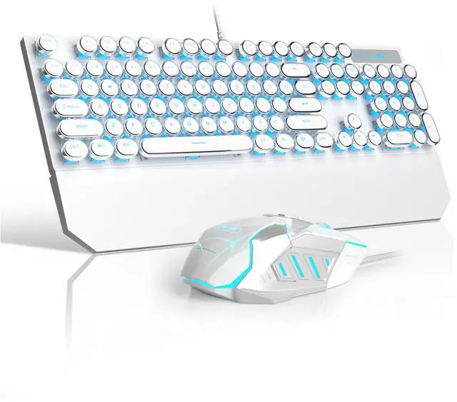 Main image of Retro Typewriter Keyboard and Mouse Combo, Cute White Keyboard with Linear Red Switches, Full Size Wired Mechanical Gaming Keyboard, Cool Light Up Keyboard and Mouse for Gaming,Work,Mac,PC,Windows