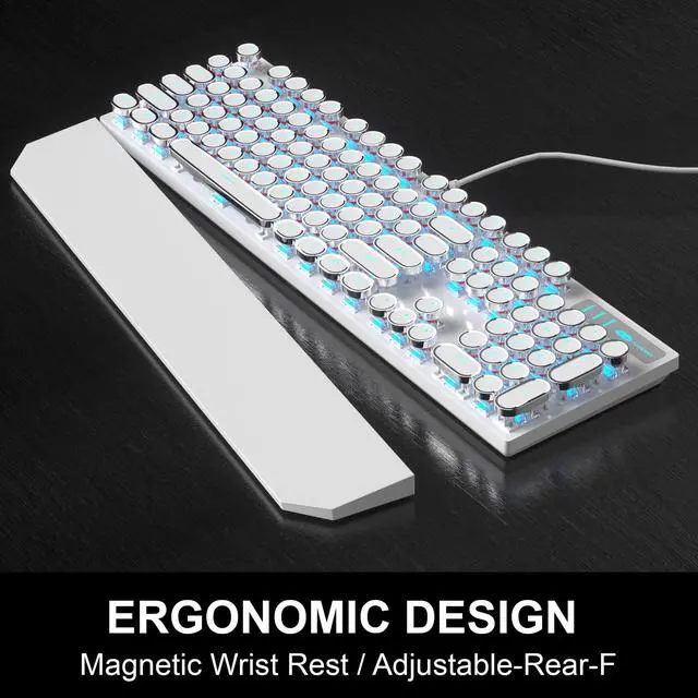 Alt view image 5 of 7 - Retro Typewriter Keyboard and Mouse Combo, Cute White Keyboard with Linear Red Switches, Full Size Wired Mechanical Gaming Keyboard, Cool Light Up Keyboard and Mouse for Gaming,Work,Mac,PC,Windows