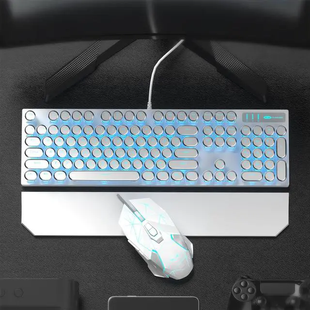 Alt view image 6 of 7 - Retro Typewriter Keyboard and Mouse Combo, Cute White Keyboard with Linear Red Switches, Full Size Wired Mechanical Gaming Keyboard, Cool Light Up Keyboard and Mouse for Gaming,Work,Mac,PC,Windows