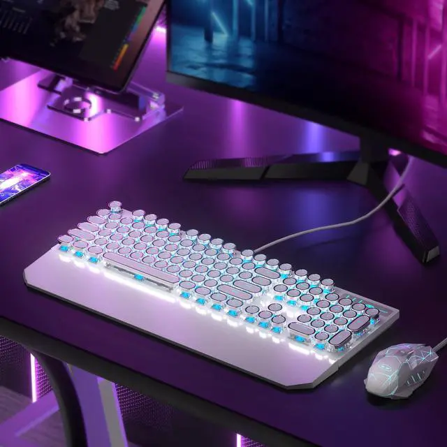 Alt view image 7 of 7 - Retro Typewriter Keyboard and Mouse Combo, Cute White Keyboard with Linear Red Switches, Full Size Wired Mechanical Gaming Keyboard, Cool Light Up Keyboard and Mouse for Gaming,Work,Mac,PC,Windows