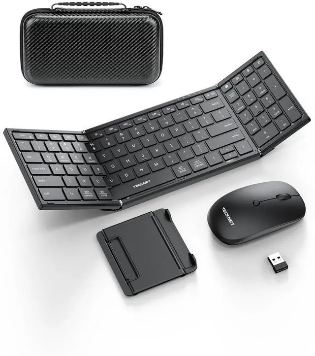 Main image of Foldable Bluetooth Keyboard and Mouse Combo, Wireless Keyboard Mouse, Rechargeable 2.4G & Dual Bluetooth Travel Keyboard Mouse Set for Business Travel, Compatible with Windows/Mac/iOS/Android