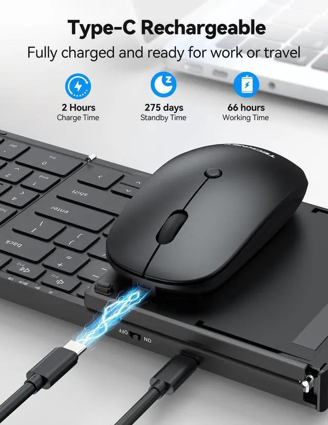 Alt view image 3 of 7 - Foldable Bluetooth Keyboard and Mouse Combo, Wireless Keyboard Mouse, Rechargeable 2.4G & Dual Bluetooth Travel Keyboard Mouse Set for Business Travel, Compatible with Windows/Mac/iOS/Android