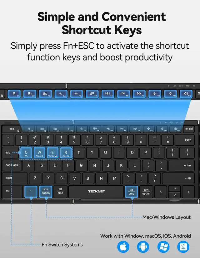 Alt view image 6 of 7 - Foldable Bluetooth Keyboard and Mouse Combo, Wireless Keyboard Mouse, Rechargeable 2.4G & Dual Bluetooth Travel Keyboard Mouse Set for Business Travel, Compatible with Windows/Mac/iOS/Android