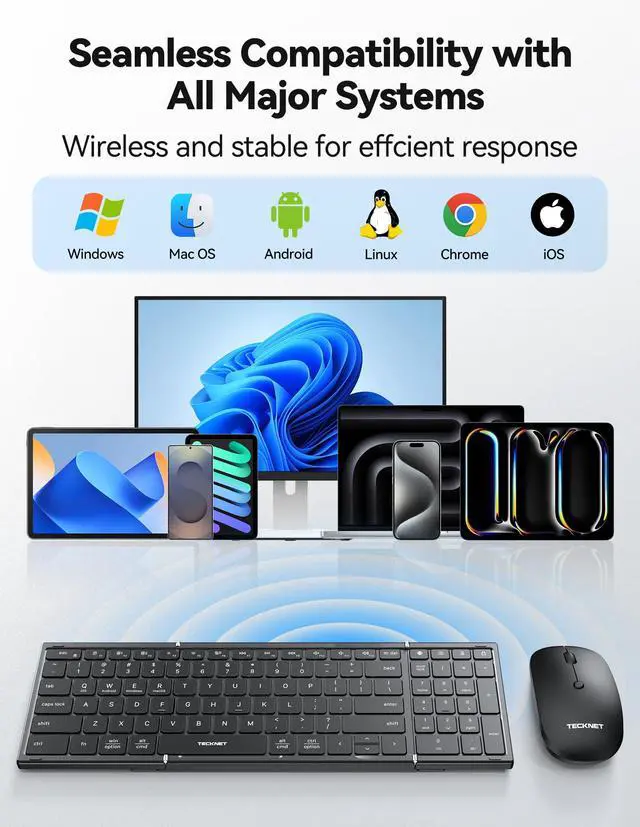 Alt view image 7 of 7 - Foldable Bluetooth Keyboard and Mouse Combo, Wireless Keyboard Mouse, Rechargeable 2.4G & Dual Bluetooth Travel Keyboard Mouse Set for Business Travel, Compatible with Windows/Mac/iOS/Android