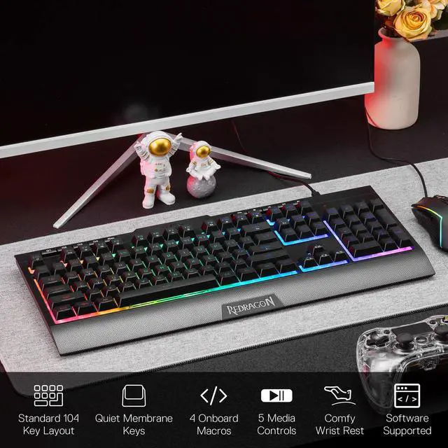 Alt view image 2 of 7 - S151 Gaming Keyboard & Mouse Combo, 104 Keys K525 Wired RGB Membrane Keyboard and 10000 DPI Wired M616 Gaming Mouse Bundle