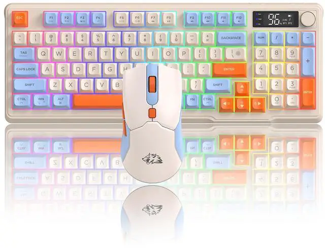 Main image of T96 Wireless Gaming Keyboard and Mouse Combo,Dual Bluetooth/2.4G RGB Backlit Mechanical Feeling Keyboard with Smart Display & Knob,4000 DPI Gaming Mouse for PC Laptop Mac Wins-Blueberry