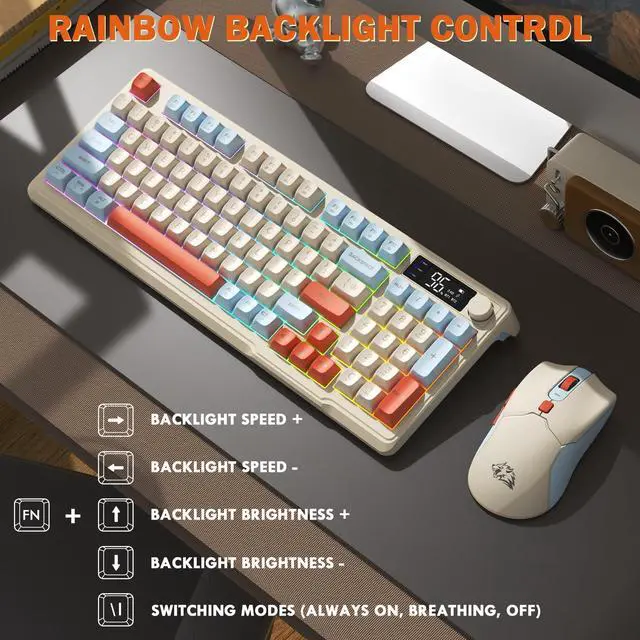 Alt view image 4 of 7 - T96 Wireless Gaming Keyboard and Mouse Combo,Dual Bluetooth/2.4G RGB Backlit Mechanical Feeling Keyboard with Smart Display & Knob,4000 DPI Gaming Mouse for PC Laptop Mac Wins-Blueberry