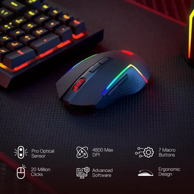 Alt view image 3 of 7 - S142 Wireless Gaming Keyboard & Mouse Combo, 98 Keys K515 PRO RGB Membrane Keyboard & 4800 DPI Wireless 2.4Ghz Gaming Mouse Bundle, Convenient Shared Dongle