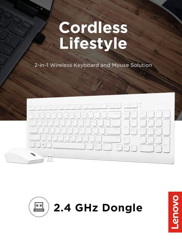 Alt view image 2 of 6 - 510 Wireless Combo with 2.4 GHz USB Receiver, Slim Full Size Keyboard, Full Number Pad, 1200 DPI Optical Mouse, Left or Right Hand, GX30W75336, White