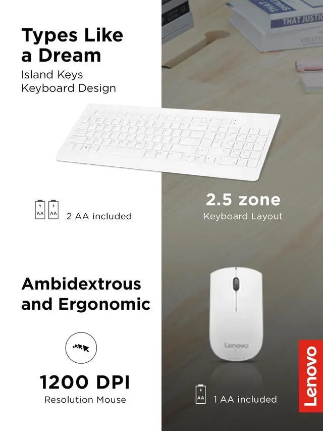 Alt view image 3 of 6 - 510 Wireless Combo with 2.4 GHz USB Receiver, Slim Full Size Keyboard, Full Number Pad, 1200 DPI Optical Mouse, Left or Right Hand, GX30W75336, White