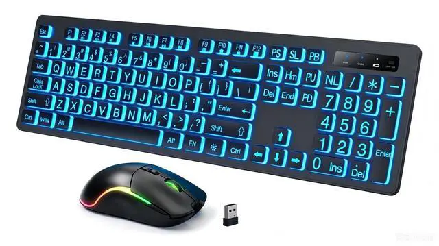 Main image of Light Up Keyboard and Mouse Wireless, Adjustable Brightness & Color, Rechargeable, Light Up Letters2.4G USB Full Size Backlit Keyboard Mouse for Windows, PC, Laptop, Desktop, Gaming (Large Print)