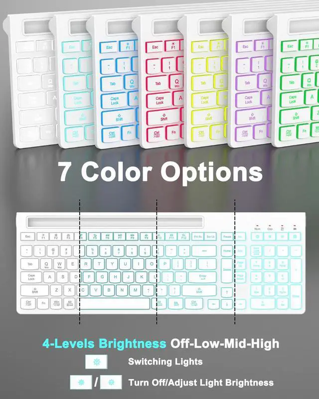 Alt view image 2 of 7 - Wireless Keyboard and Mouse Combo, 7 Backlit Effects, Light Up Letters, Rechargeable, Phone Holder, 6 Button Mouse, Ergonomic Tilt Angle, 2.4GHz Silent USB Keyboard Mouse for Laptop, PC