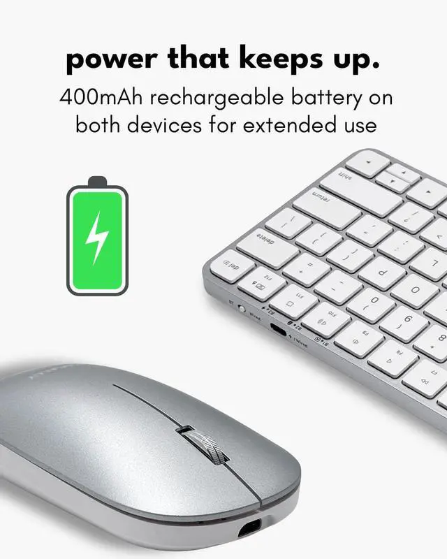 Alt view image 7 of 7 - Apple Wireless Keyboard and Mouse for Mac - Dual Mode (Bluetooth + Wired) - Multi-Device, Rechargeable - Mini Wireless Keyboard and Mouse Combo for MacBook, iPad, Mac mini/Air/Pro (Silver)