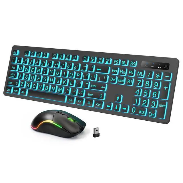 Alt view image 7 of 7 - Light Up Keyboard and Mouse Wireless, Adjustable Brightness & Color, Rechargeable, Light Up Letters2.4G USB Full Size Backlit Keyboard Mouse for Windows, PC, Laptop, Desktop, Gaming (Large Print)