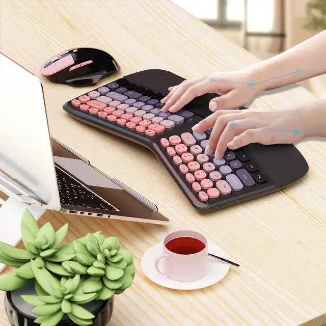 Alt view image 6 of 7 - Ergonomic Wireless Keyboard and Mouse, Mechanical Gaming Set with Wrist Rest & OTG & Brush Ideal for Windows PC, Home, Office and College Black Pink