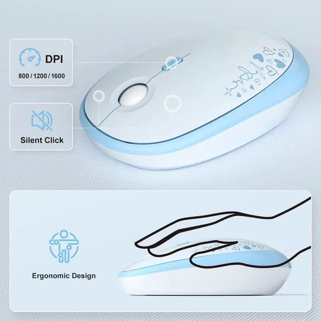 Alt view image 3 of 7 - Wireless Keyboard and Mouse Combo, Cute Keyboard Full Size and Wireless Mouse, 2.4GHz Retro Typewriter Keyboard Mouse Set for PC/Desktop/Laptop/Windows (Blue Colorful)