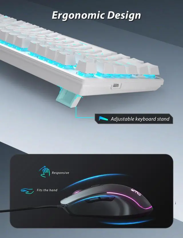 Alt view image 6 of 7 - Mechanical Gaming Keyboard and Mouse, 98 Keys LED Backlit Keyboard with Floating Keycap, Ergonomic RGB Gaming Mouse with Mouse Pad Combo, Full Anti-Ghost Wired Keyboard for PC Laptop Gamer, White