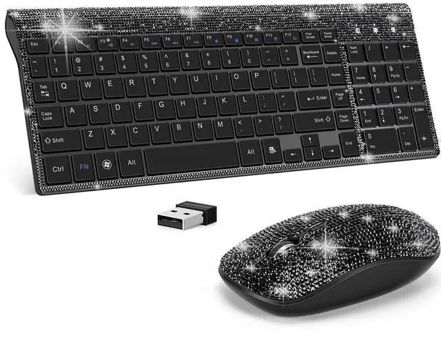 Main image of Dazzling Luxury Keyboard and Mouse Wireless, Sparkly Bling Rhinestone Wireless Mouse and Keyboard Gift Set (Black)