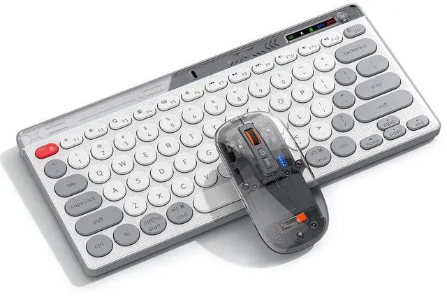 Main image of Compact Wireless Keyboard and Mouse Combos - Dual Bluetooth & 2.4GHz USB Receiver, Transparent Mouse, Portable Slim Stylish for Laptop/ipad/Mac/Office - White