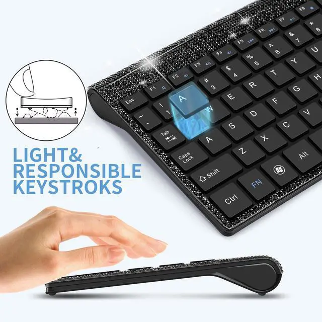 Alt view image 3 of 6 - Dazzling Luxury Keyboard and Mouse Wireless, Sparkly Bling Rhinestone Wireless Mouse and Keyboard Gift Set (Black)