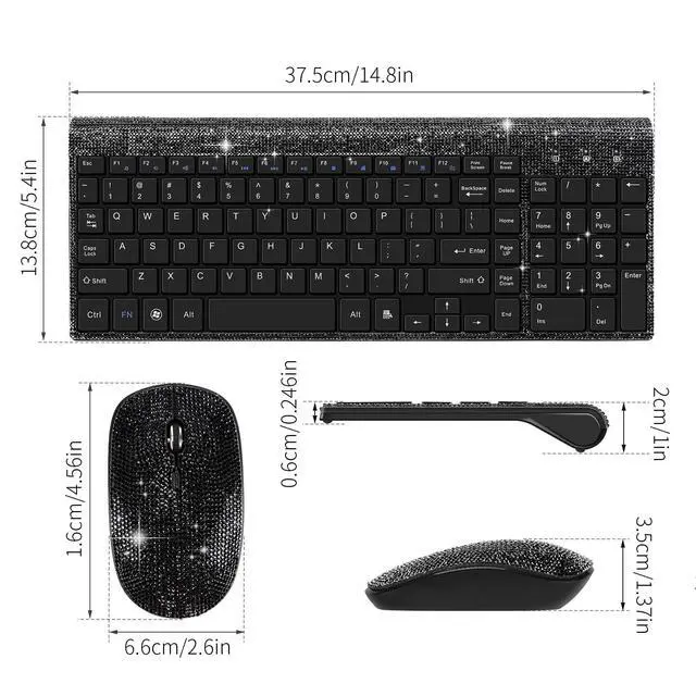 Alt view image 5 of 6 - Dazzling Luxury Keyboard and Mouse Wireless, Sparkly Bling Rhinestone Wireless Mouse and Keyboard Gift Set (Black)
