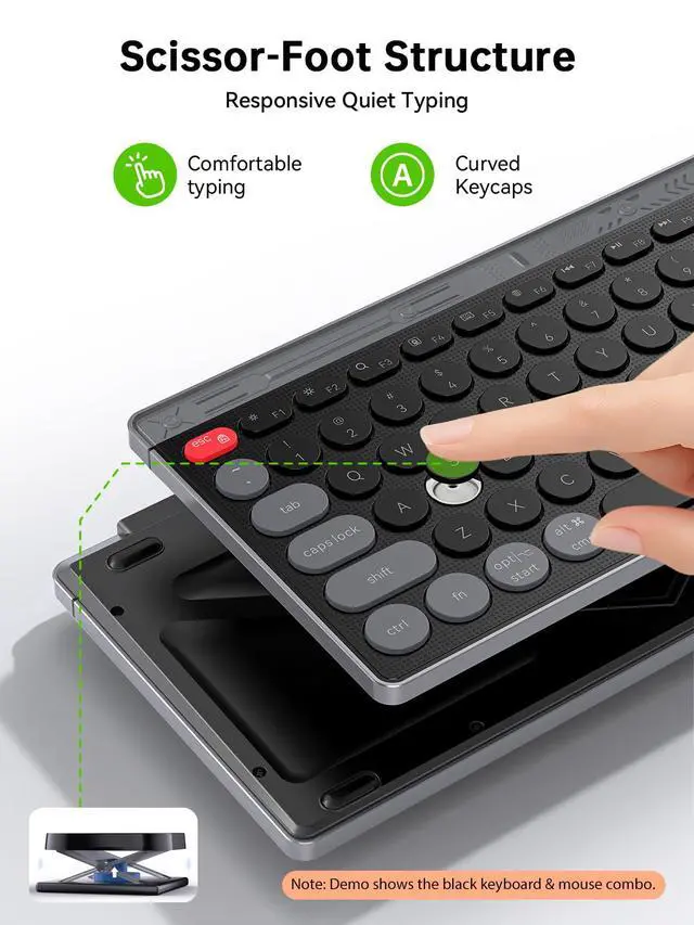 Alt view image 4 of 7 - Compact Wireless Keyboard and Mouse Combos - Dual Bluetooth & 2.4GHz USB Receiver, Transparent Mouse, Portable Slim Stylish for Laptop/ipad/Mac/Office - White
