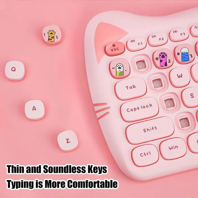 Alt view image 5 of 7 - Cute Cat 2.4G USB Wireless Keyboard and Mouse Combo, Silent Keys, Candy Colors, Compatible with Notebook, PC (Pink-110Keys)