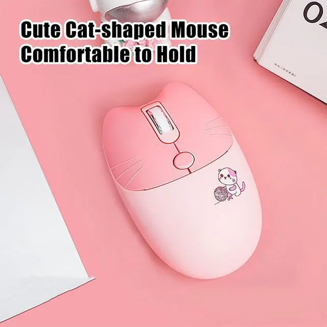 Alt view image 6 of 7 - Cute Cat 2.4G USB Wireless Keyboard and Mouse Combo, Silent Keys, Candy Colors, Compatible with Notebook, PC (Pink-110Keys)