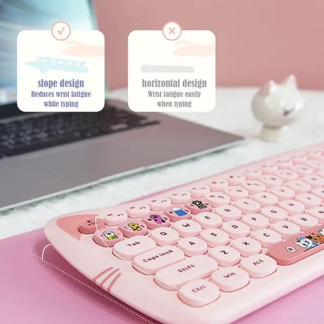 Alt view image 7 of 7 - Cute Cat 2.4G USB Wireless Keyboard and Mouse Combo, Silent Keys, Candy Colors, Compatible with Notebook, PC (Pink-110Keys)
