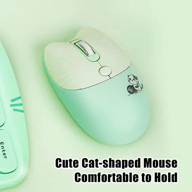 Alt view image 6 of 7 - Cute Cat 2.4G USB Wireless Keyboard and Mouse Combo, Silent Keys, Candy Colors, Compatible with Notebook, PC (Green-110Keys)