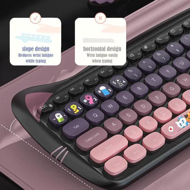 Alt view image 6 of 6 - Cute Cat 2.4G USB Wireless Keyboard and Mouse Combo, Silent Keys, Candy Colors, Compatible with Notebook, PC (BlackPink-110Keys)