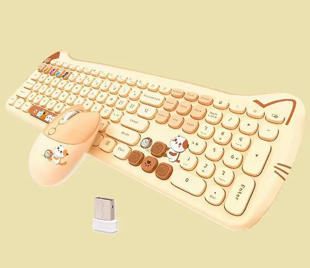 Main image of Cute Cat 2.4G USB Wireless Keyboard and Mouse Combo, Silent Keys, Candy Colors, Compatible with Notebook, PC (MilkTea-110Keys)