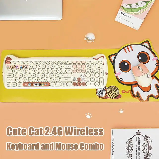Alt view image 2 of 7 - Cute Cat 2.4G USB Wireless Keyboard and Mouse Combo, Silent Keys, Candy Colors, Compatible with Notebook, PC (MilkTea-110Keys)