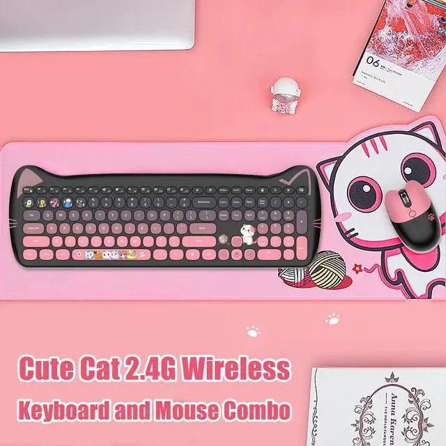Alt view image 2 of 6 - Cute Cat 2.4G USB Wireless Keyboard and Mouse Combo, Silent Keys, Candy Colors, Compatible with Notebook, PC (BlackPink-110Keys)