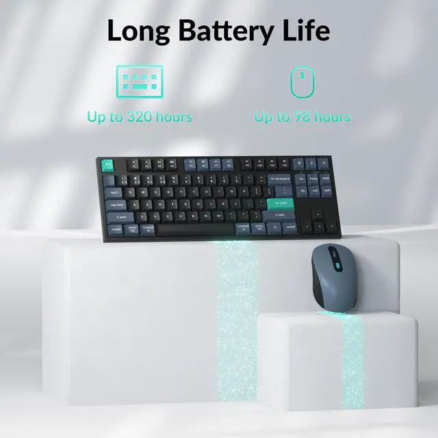 Alt view image 4 of 7 - B33 Wireless Keyboard & BM25 Mouse Combo, 2.4 GHz/Bluetooth 5.2/Wired, 80% TKL Silent Portable Ergonomic Keyboard Adjustable DPI Mouse, Unifying Receiver for macOS Windows Linux