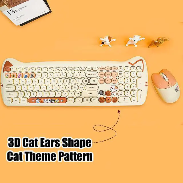 Alt view image 7 of 7 - Cute Cat 2.4G USB Wireless Keyboard and Mouse Combo, Silent Keys, Candy Colors, Compatible with Notebook, PC (MilkTea-110Keys)