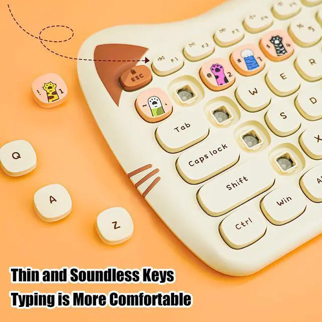 Alt view image 5 of 7 - Cute Cat 2.4G USB Wireless Keyboard and Mouse Combo, Silent Keys, Candy Colors, Compatible with Notebook, PC (MilkTea-110Keys)