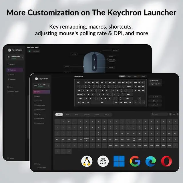 Alt view image 7 of 7 - B33 Wireless Keyboard & BM25 Mouse Combo, 2.4 GHz/Bluetooth 5.2/Wired, 80% TKL Silent Portable Ergonomic Keyboard Adjustable DPI Mouse, Unifying Receiver for macOS Windows Linux