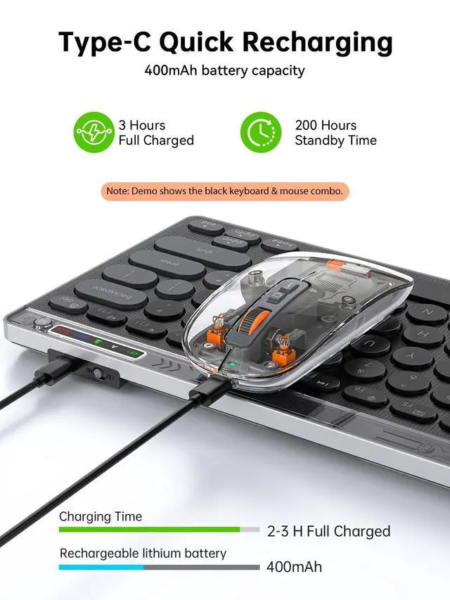 Alt view image 3 of 7 - Compact Wireless Keyboard and Mouse Combos - Dual Bluetooth & 2.4GHz USB Receiver, Transparent Mouse, Portable Slim Stylish for Laptop/ipad/Mac/Office - Purple