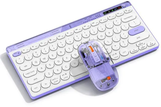 Main image of Compact Wireless Keyboard and Mouse Combos - Dual Bluetooth & 2.4GHz USB Receiver, Transparent Mouse, Portable Slim Stylish for Laptop/ipad/Mac/Office - Purple
