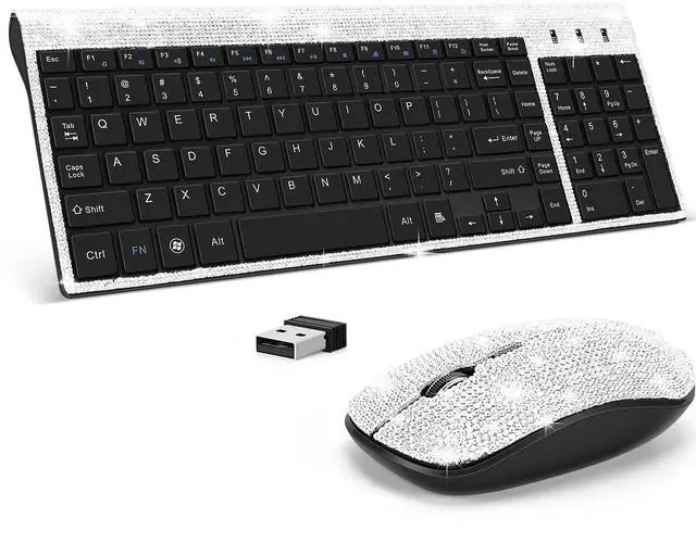 Main image of Dazzling Luxury Cute Keyboard and Mouse Wireless, Sparkly Bling Rhinestone Wireless Mouse and Keyboard Gift Set (Silver)
