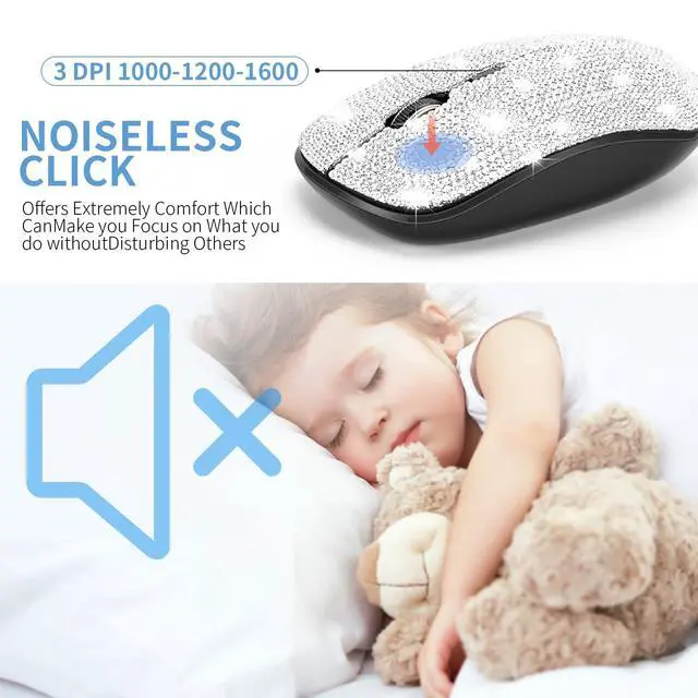 Alt view image 4 of 6 - Dazzling Luxury Cute Keyboard and Mouse Wireless, Sparkly Bling Rhinestone Wireless Mouse and Keyboard Gift Set (Silver)