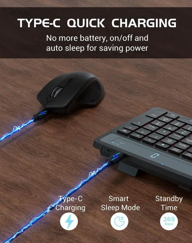 Alt view image 6 of 7 - Wireless Keyboard Mouse Combo, Full Size Quiet Ergonomic Keyboard with Calculator, Backlit, Wrist Rest, Phone Holder, 2.4Ghz Silent Rechargeable Keyboard & Mouse for Laptop, PC, Windows (Black)