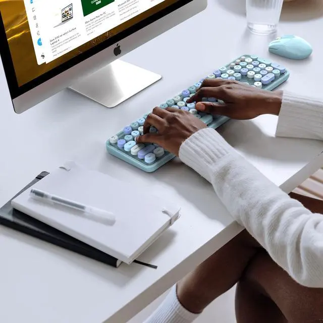 Alt view image 6 of 7 - Wireless Keyboard and Mouse Combo - Sky Blue Full-Sized Colorful Keyboard 104 Keys - USB 2.4 G Receiver Plug Play with Round Keycap Typewriter Keyboards, for Windows, PC, Laptop, Desktop