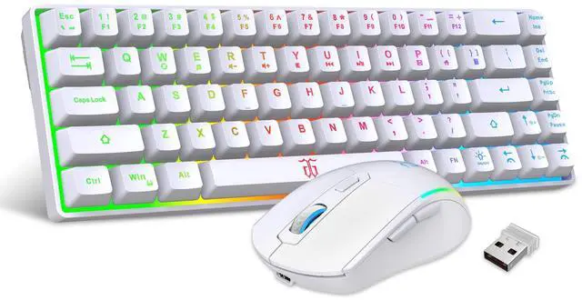 Main image of 60% Wireless Gaming Keyboard and Mouse Combo,LED Backlit Rechargeable 2000mAh Battery,Mini Mechanical Feel Anti-ghosting Keyboard +Popular RGB Gaming Mice for PC Gamer (White)